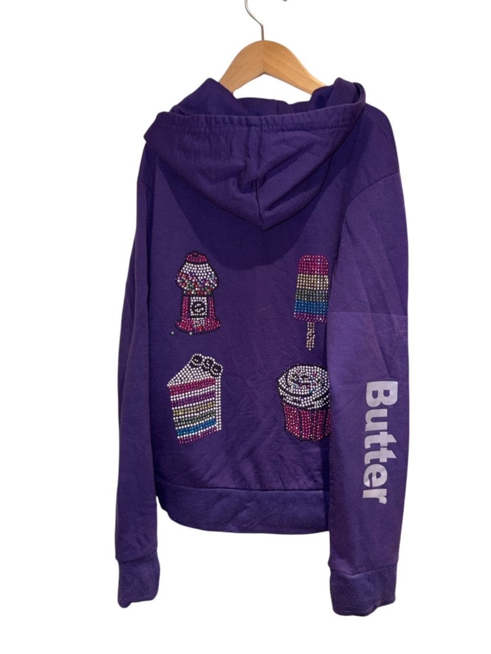BUTTER SUPER SOFT purple zip hoodie with gem embellishments - size M (8/10)